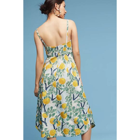 Anthropologie Whit Womens Quinn Corset Dress Lemon Print Summer Tuscany 8 NWT - Picture 2 of 13